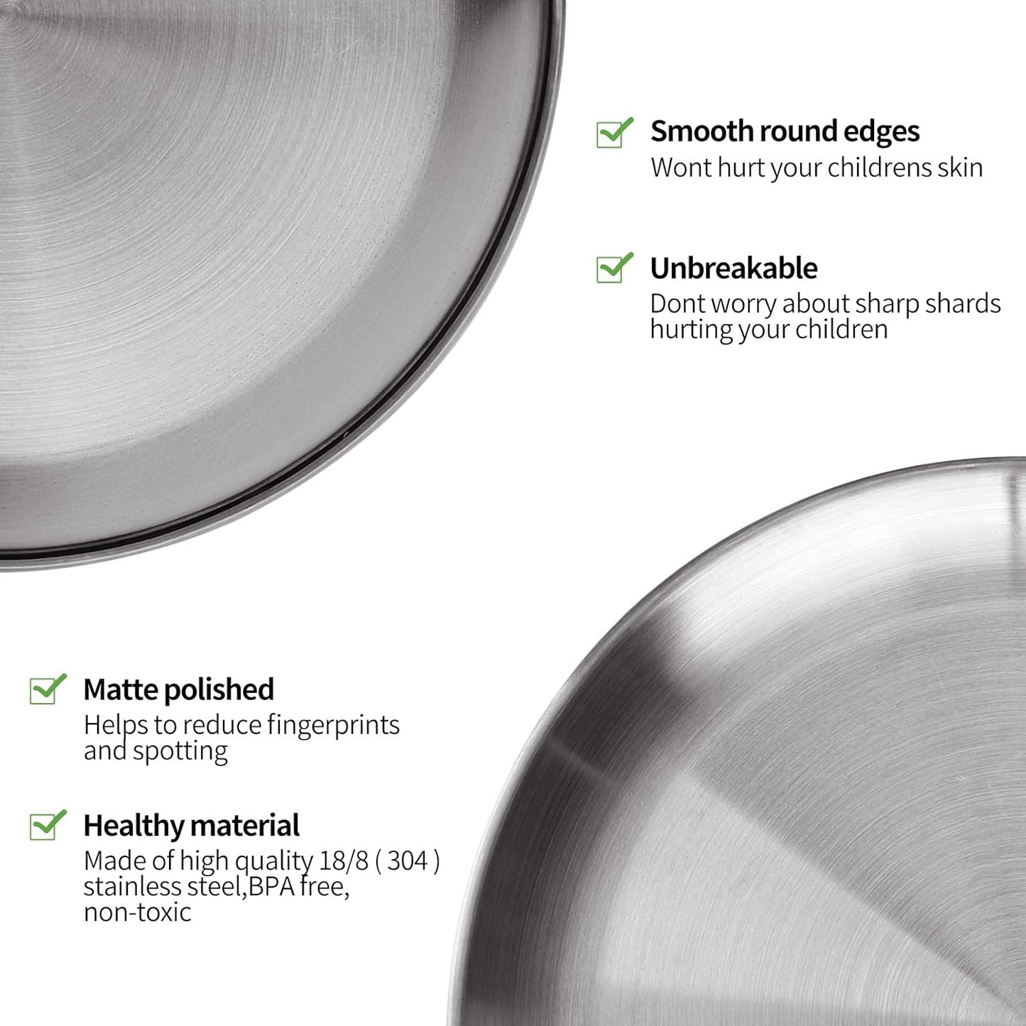4-Piece 9" Stainless Steel Plates, Metal Round Dinner Dishes for Adults, Reusable and Dishwasher Safe, Serving Camping Salad Plate for Home, Outdoor Camping, Snack and BBQ