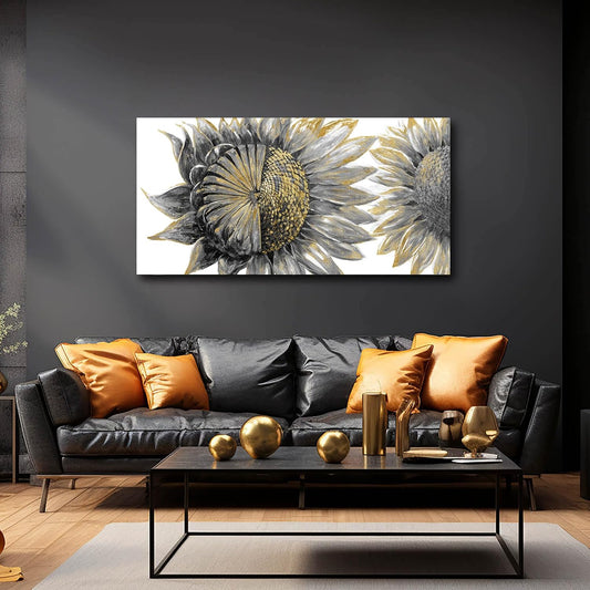 sunflower wall art black art Floral Canvas Wall decorations Canvas Art Wall Decor botanical wall art plant pictures for women girls room 24"x48"