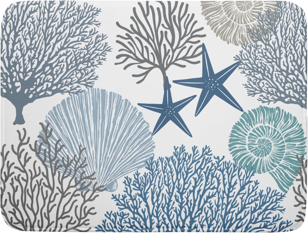 Summer Coastal Dish Drying Mats for Kitchen Counter 16x18 Inch Sea Shells Starfish Drying Mat High Absorbent Reversible Kitchen Mat Blue Coral Ocean Themed Dishes Pad for Countertop Tableware Decor