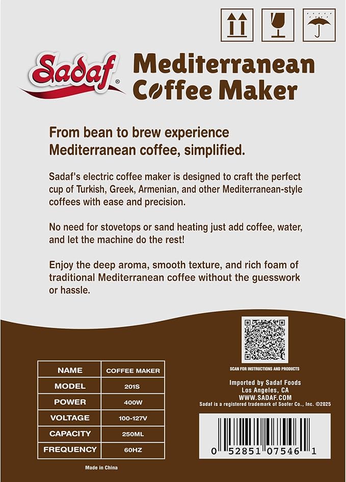 Sadaf One-Touch Mediterranean Coffee Maker – Electric Turkish, Greek, and Armenian Coffee Machine - Stainless Steel Coffee Maker - Foam Control & Overflow Sensor - 250ml, Gold