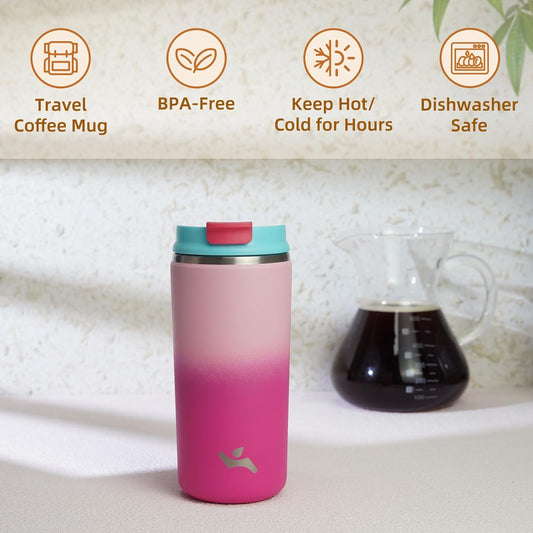 Tumbler with Lid, 12 oz Travel Coffee Mug Double Wall Vacuum Stainless Steel Thermal Metal Cup Insulated Water Bottle,Cherry