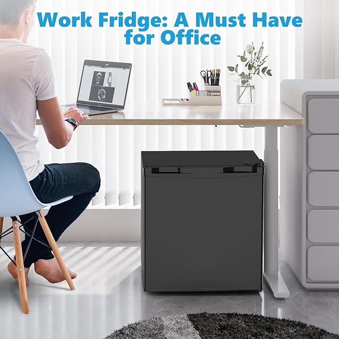 1.6 Cu.ft Mini Fridge with Freezer, Compact Single Reversible Door Refrigerator, Adjustable Thermostat, Ultra Quiet, Energy Efficient for Office, Dorm, Bedroom, Apartment -Black