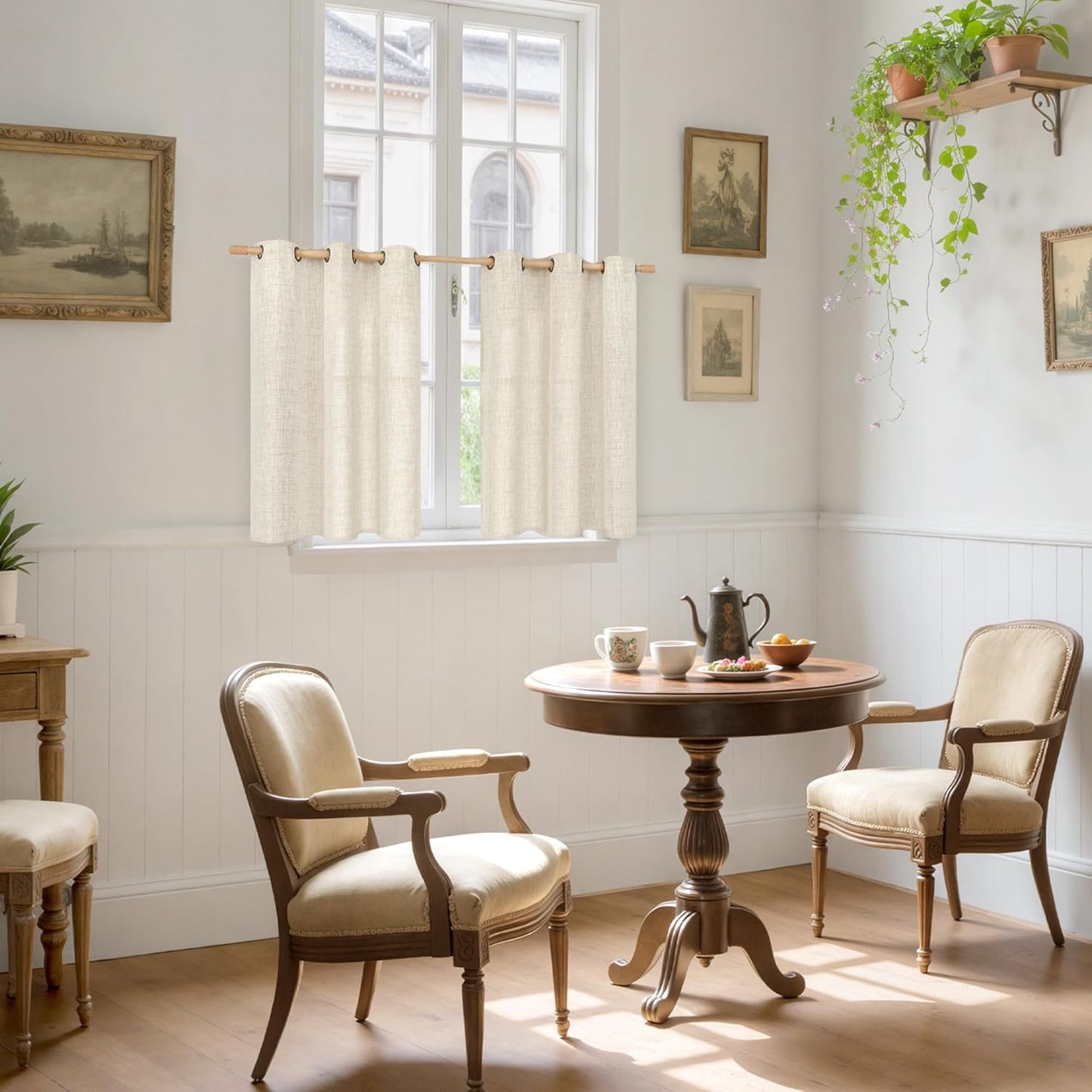 YoungsTex Linen Cafe Curtains 36 Inch Length with Bronze Grommet, Short Drapes Light Filtering Semi Sheer Privacy for Kitchen Bathroom Decorative, 42 x 36 Inch, 2 Panels