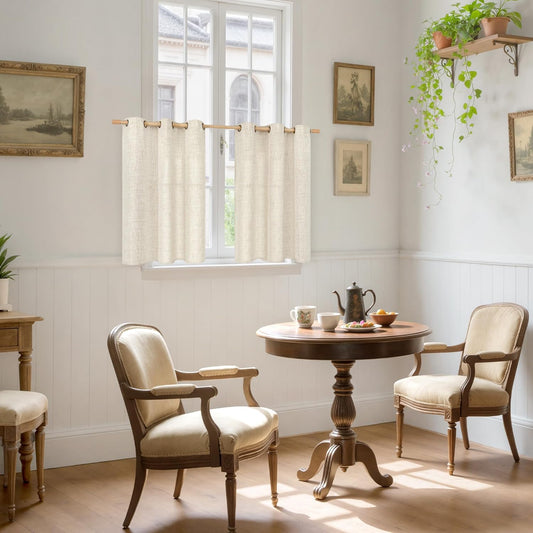 YoungsTex Linen Cafe Curtains 36 Inch Length with Bronze Grommet, Short Drapes Light Filtering Semi Sheer Privacy for Kitchen Bathroom Decorative, 42 x 36 Inch, 2 Panels