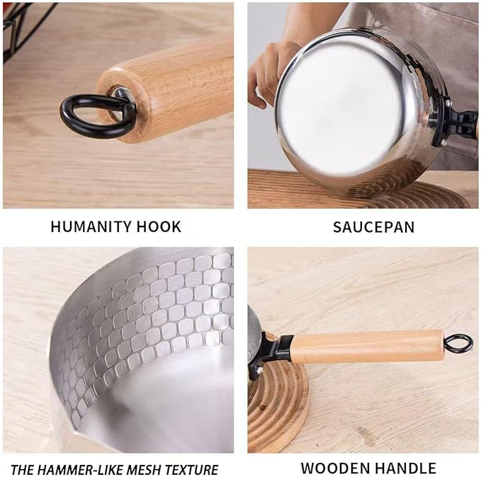 Yukihira Saucepan,Yukihira Pot, 4 Quart Stainless Steel Saucepan Pan Japanese Milk Pot with Wood Handle