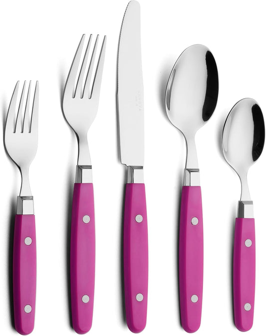 ANNOVA Silverware Set Stainless Steel Cutlery Color Handle With Rivet/Retro Flatware (Pink, 20 Pieces)