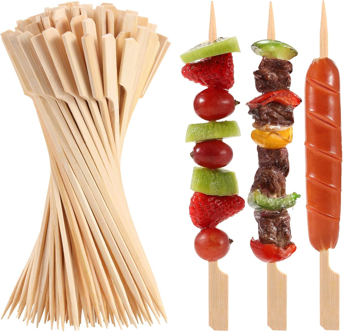 200 PCS Bamboo Skewers for Appetizer, 7 Inch Caramel Candy Apple Sticks, for Drinks, Fruit Kababs, Sausage, Barbecue Snack, Natural Wood Paddle Mini Food Skewer, Cocktail Pick, Charcuterie Accessories