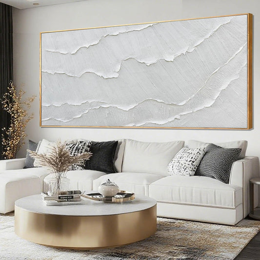 MLART99 White Wave Wall Art Textured Canvas Minimalist Coastal Poster Modern Oversized Painting - 32x70 Inch Extra Large Minimalist Artwork for Living Room Hallway Home Decor
