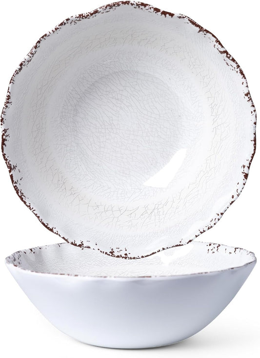 LEHAHA Rustic White Melamine Large Serving Bowl, 2 pieces Set,12 inches (130 OZ) Larger Salad Bowl, Lightweight and Unbreakable Mixing Bowl, BPA Free Melamine Bowls, Dishwasher Safe…