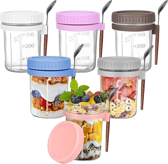 6 Pack Overnight Oats Containers with Lids and Spoons,16oz Mason Overnight Oats Jars for Yogurt,Grains,Fruits,Vegetables,Salads