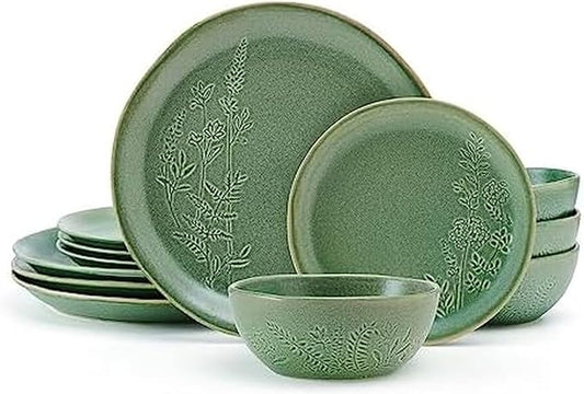 Pfaltzgraff Carrie 12 Piece Dinnerware Set, Service for 4, Green