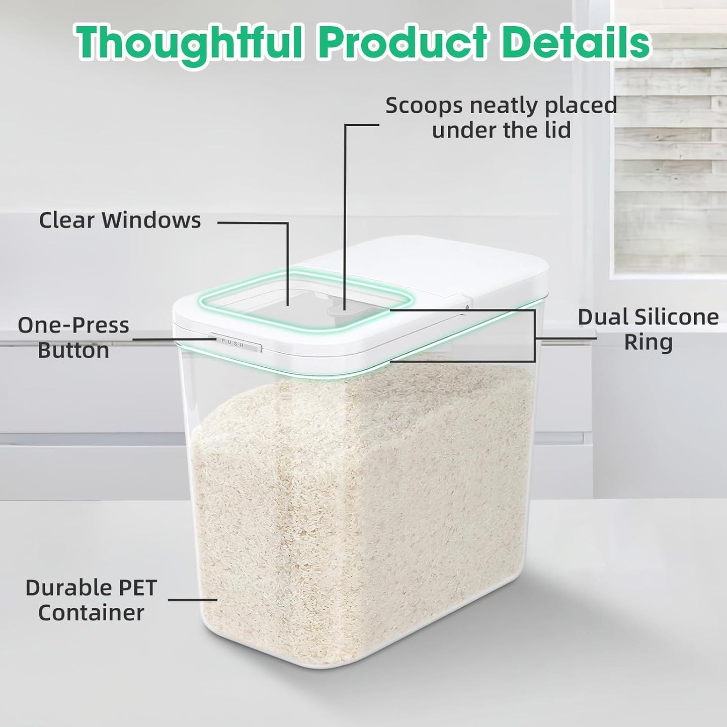 TBMax Rice Flour Storage Container with Automatic Flip-up Lid 25 Lbs | 12.68 Qt, Tall and Narrow Food Storage Flour Bin for Kitchen Pantry Organization, Pet Dog Cat Food Storage Container