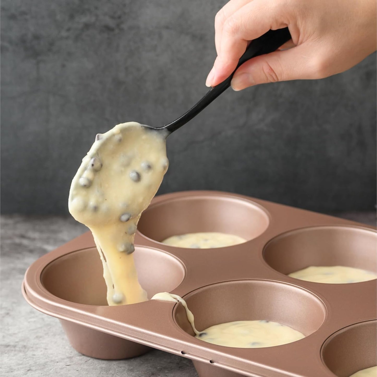 HAPPIELS Non Toxic Nonstick 6 Cup Jumbo Muffin Pan | Large Cupcake Tin for Oven | Nontoxic Muffin Tins Big Size | PFOA Free Cupcakes Tray