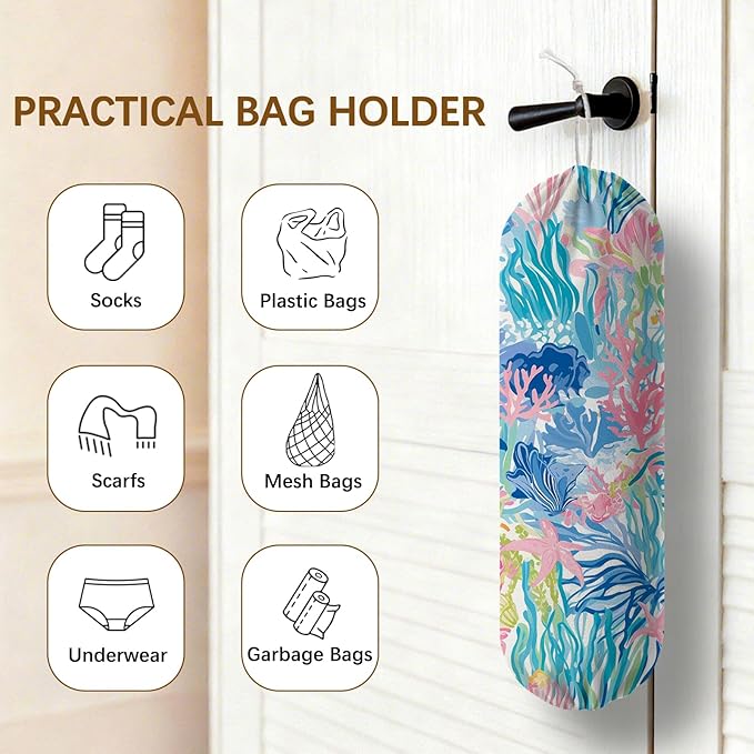 Plastic Bag Holder Dispenser, Plants Plastic Grocery Bag Organizer & Wall Mount Paper Trash Bag Saver Storage for Kitchen Home Pantry Decor, Shopping Bags Storage Dispenser