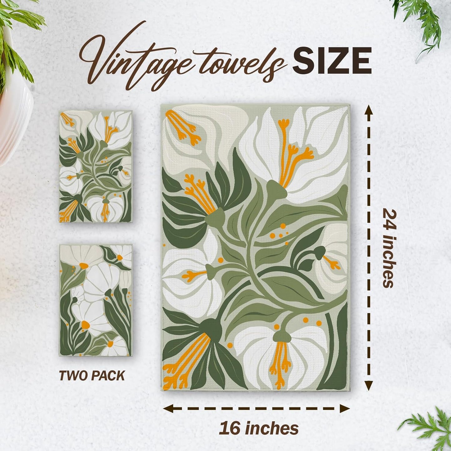 Abstract Boho Floral Kitchen Towels, Sage Green House Hand Towel Set of 2, Vintage Gifts for Home Bathroom Holiday Decor - A01