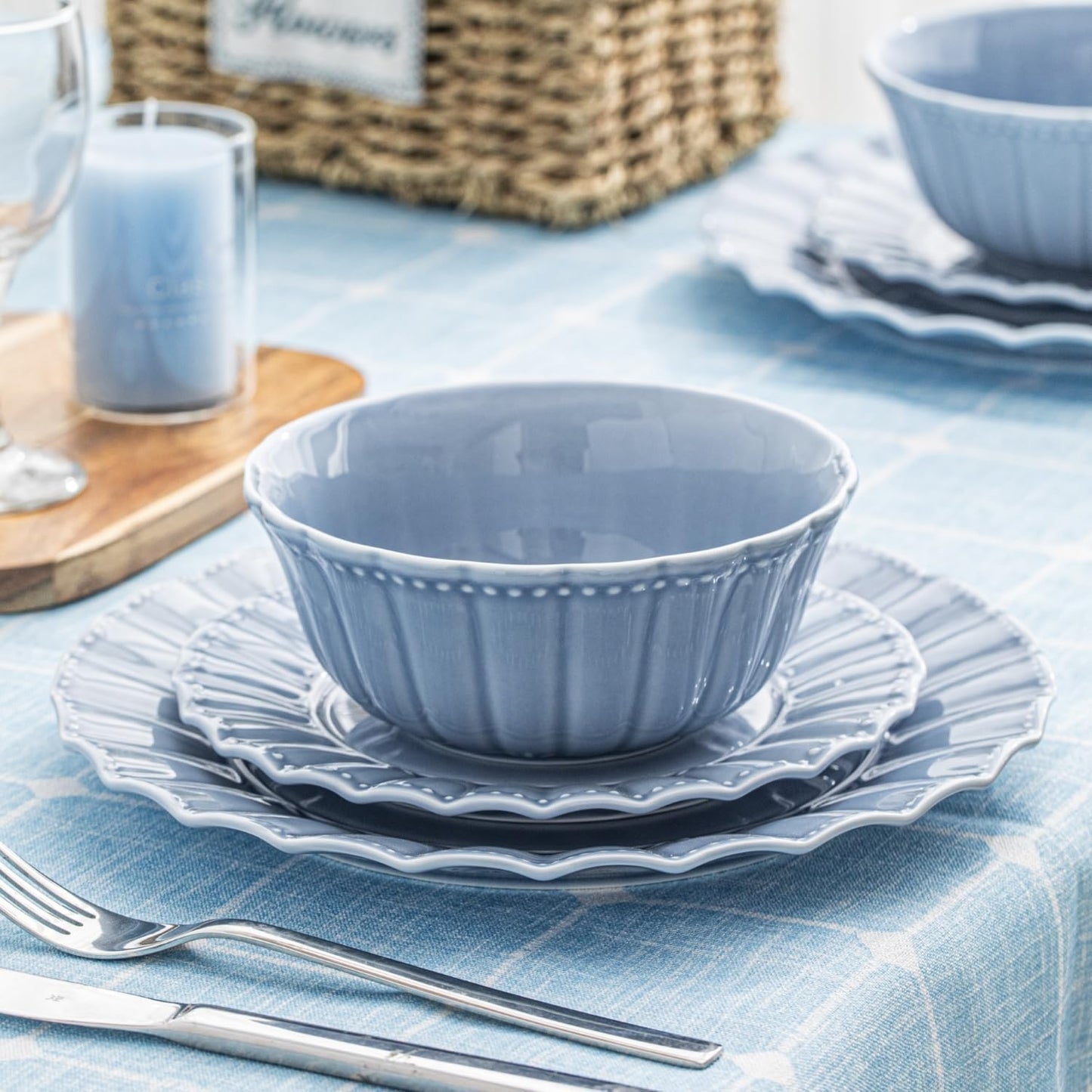 Dinnerware set, Kitchen Plates and Bowls Sets for 4, Porcelain dish set for party, House gift, Microwavable safe, Mixed Colors