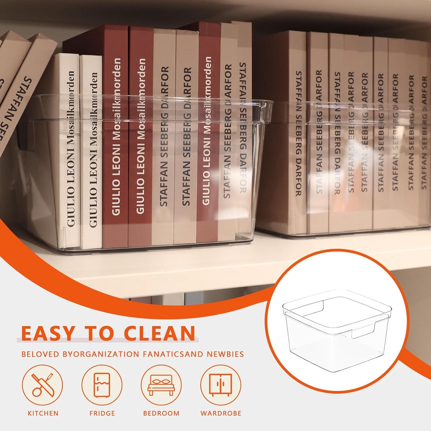 MOONEDGE 4-Pack Clear Plastic Storage Bins — Open-Top PET Organizers, 10" x 10" x 6" Storage Containers Ideal for Pantry, Fridge, Shelf and Counter Organization, Small Storage Bins for Home