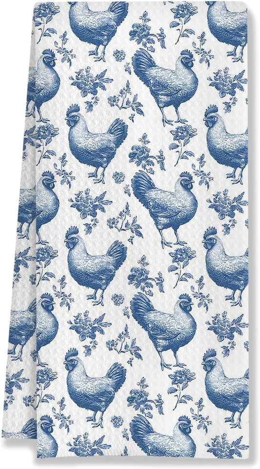 Chinoiserie Chicken Kitchen Towels, Chicken Lover Mom Lady Gifts Decorative Dish Tea Towels for Kitchen, Rustic Farm Animal Hens Hand Towels for Bathroom, 16x24 Inches