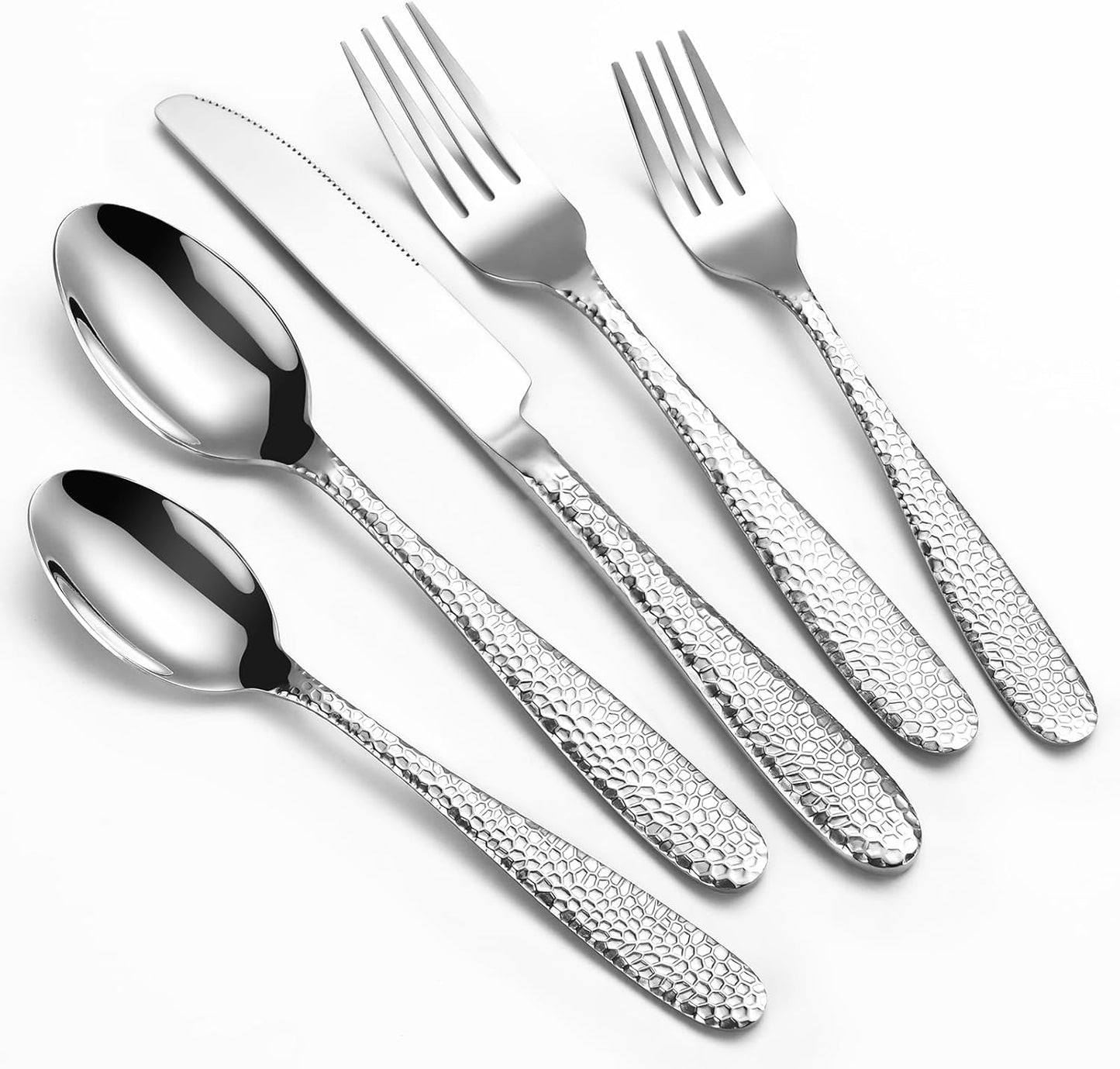 Hammered Silverware Set, 40-Piece Heavy Duty Stainless Steel Flatware Sets for 8, Food-Grade Cutlery Set for Home Restaurant, Mirror Polished, Dishwasher Safe