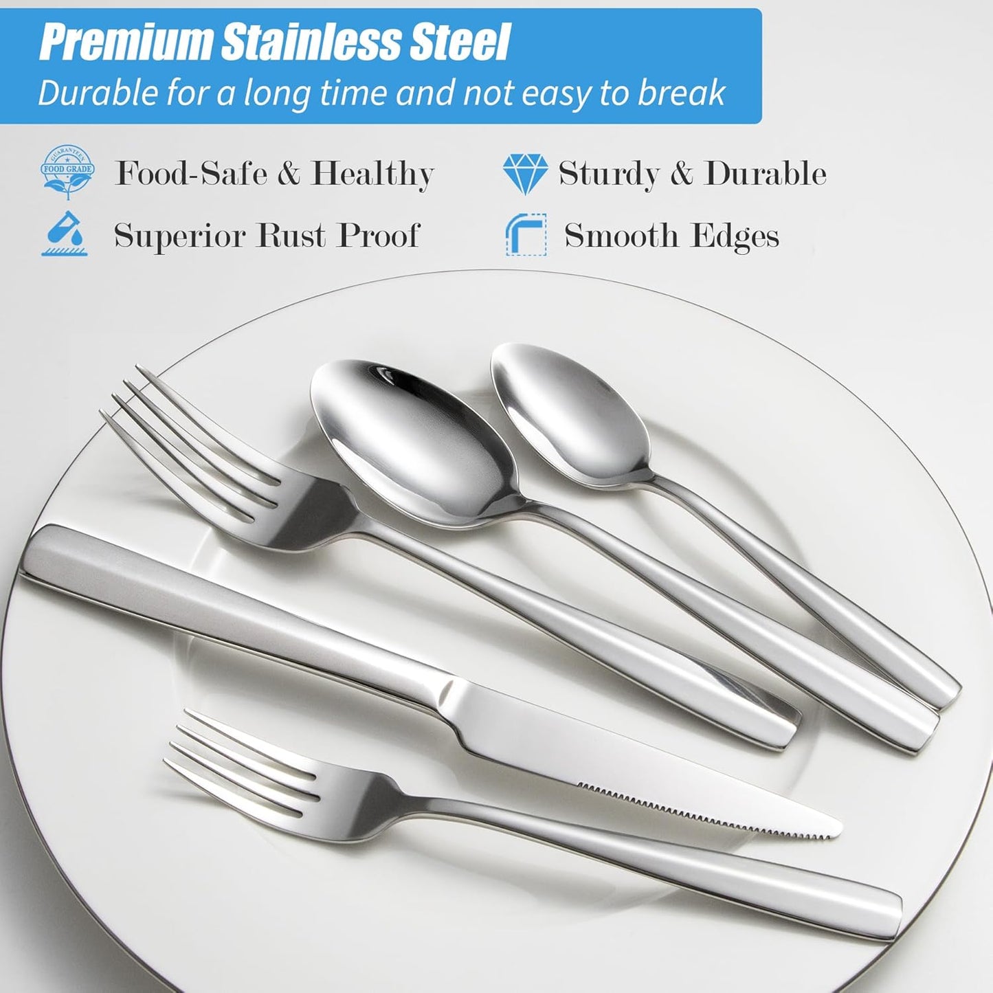 40 Piece Heavy Silverware Set, Premium Stainless Steel Flatware Set for 8, Mirror Polished Dishwasher Safe Kitchen Cutlery Sets, Durable Eating Utensils Dinnerware Include Fork Spoon Knife