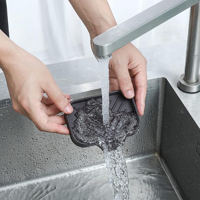 Silicone Bathroom Soap Dishes with Drain Spout-Bathroom and Kitchen Sink Organizer,Sponge Holder,Dish Soap Tray,Perfect for Dispenser,Scrubber,Bottle,Cup on Sink or Counter-Coffee 4.9"×3.2"