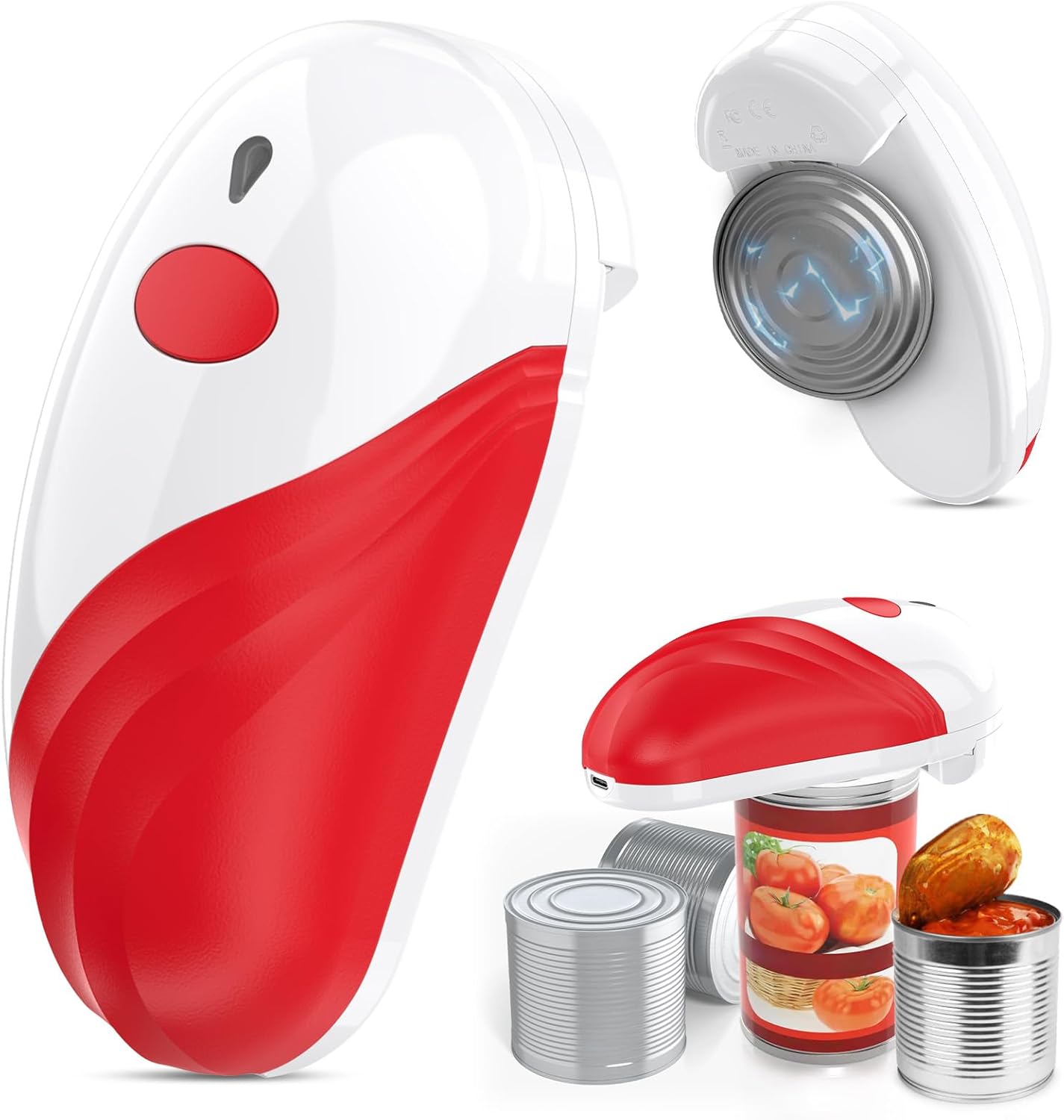 HuiJuKeJi Electric Can Opener, One-Touch Automatic Can Opener for Seniors with Arthritis, Rechargeable Hands-Free Can Opener for Almost Can Sizes, Smooth Edge & Food-Safe Kitchen Gadgets-Red