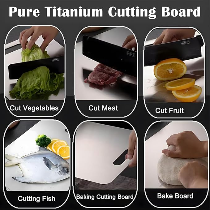 Premium Pure Titanium Cutting Board for Kitchen New Upgrade Double Sided Dust-free Cutting Board,Hygiene Durable Dishwasher Chopping Board for Meat, Vegetables & Fruits (S - 1Pack)