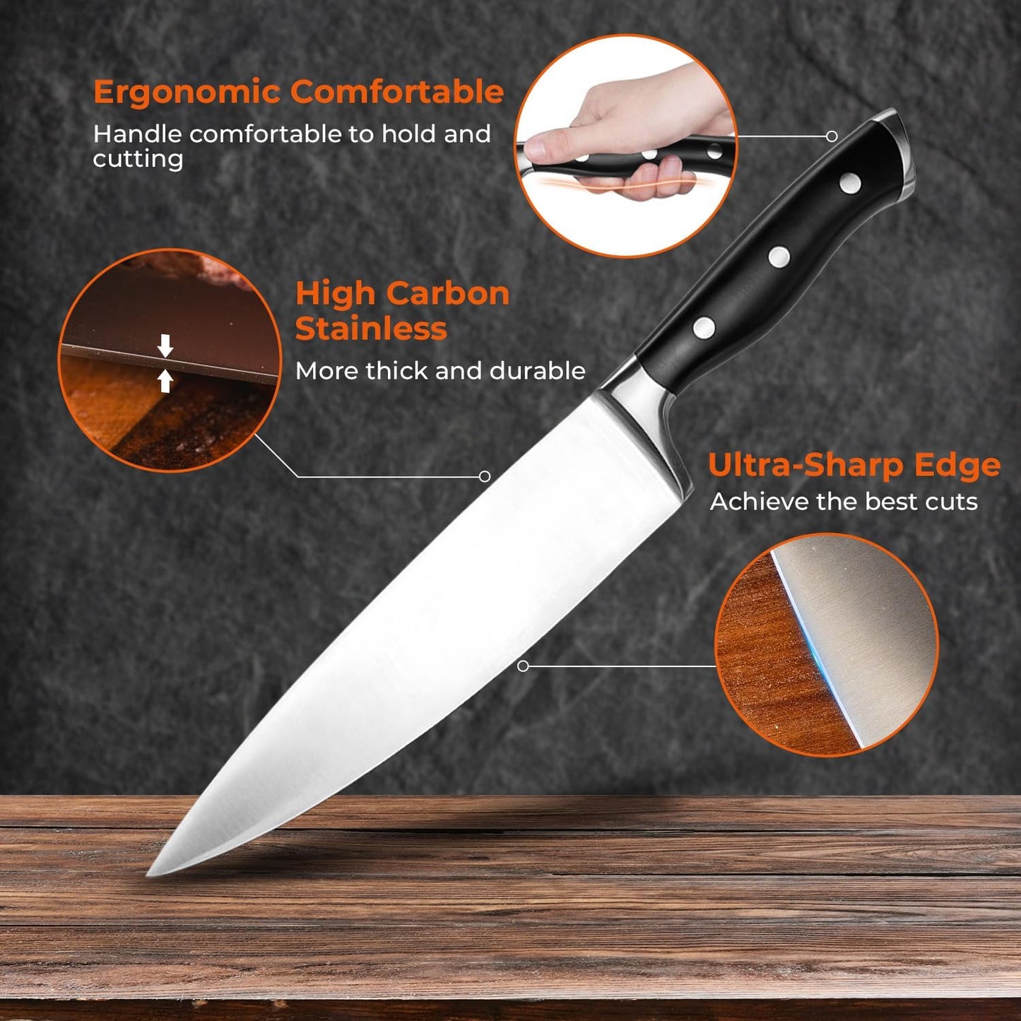 Alata 15-Piece Knife Set with Block, Razor-Sharp,Kitchen Knife Set, Forged Triple Rivet Stainless Steel Knife Block Set