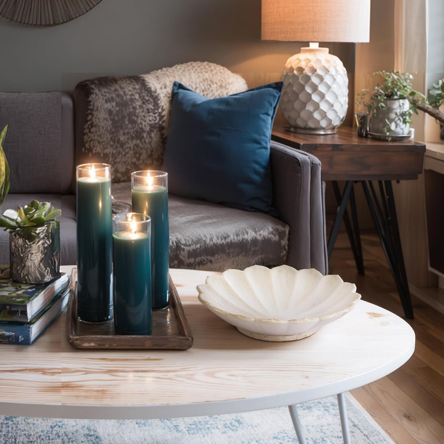 White Ceramic Flower Shaped Decorative Bowl, Elegant Ruffled Edge Centerpiece Bowl for Kitchen Counter, Dining Table or Coffee Table, Modern Fruit Bowl for Home Decor, Ideal Housewarming Gift