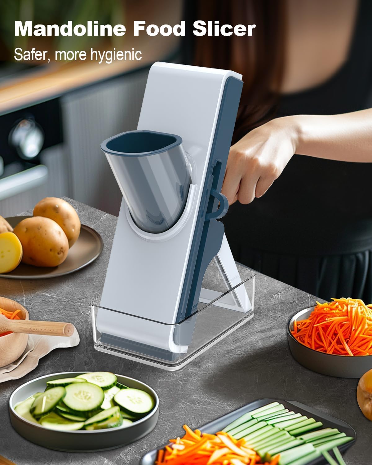 Blue Mandoline Slicer - Potato & Vegetable Food Slicer & Chopper, Easy to Clean, Detachable Kitchen Artifact