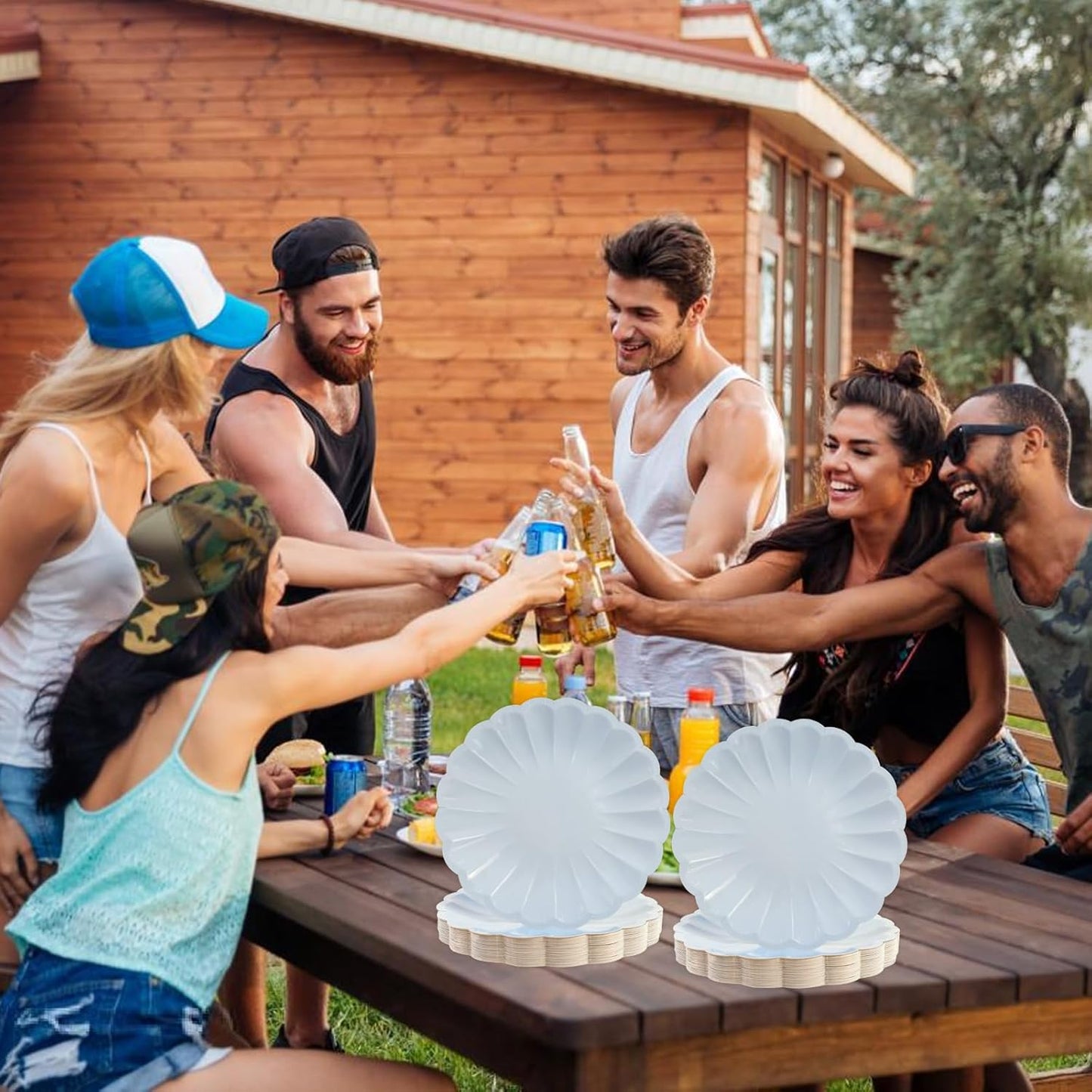 50Pcs Large Scalloped Light Blue Paper Plates 7Inch Shell Edge Dessert Plates for Cake Salad Fruit Disposable Dessert Serving Plates for Birthday Wedding Baby Shower Party Decorations