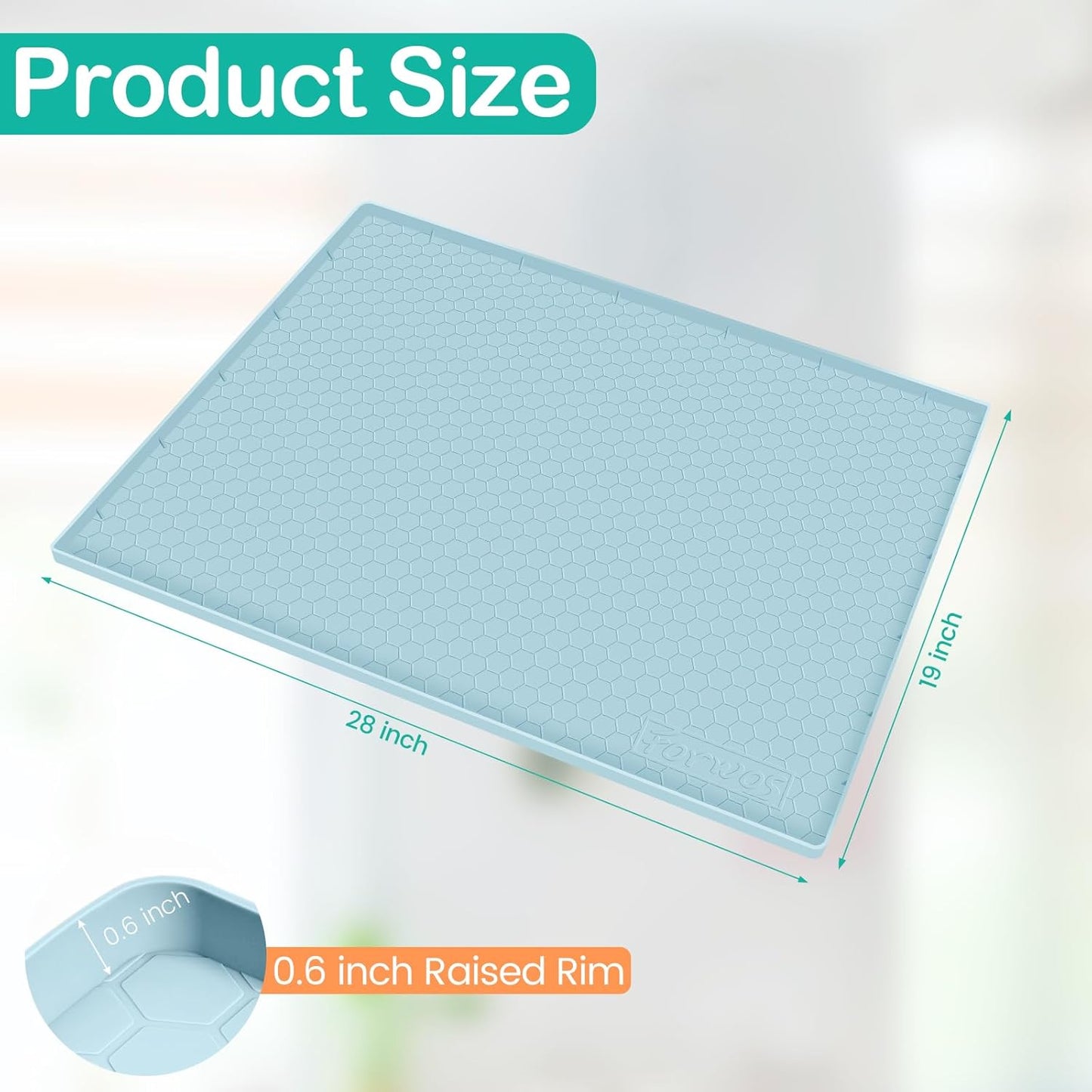 Waterproof Under Sink Mat 28" x 19", Silicone Cabinet Liner, Rubber Protector for Kitchen and Bathroom, Keeps Cabinets Clean, Dry, and Organized (Light Blue)