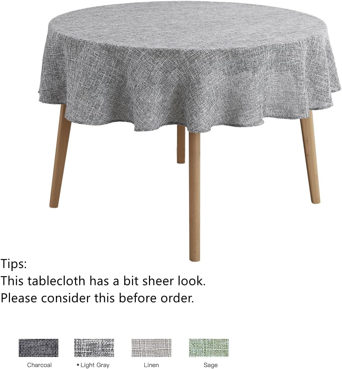 maxmill Flaxy Faux Linen Tablecloth with 2-Tone Slubby Texture Wrinkle Resistant Anti-Shrink Soft Table Cloth for Kitchen Dining Restaurant Tabletop for Event Dinner Round 70 Inch Light Gray