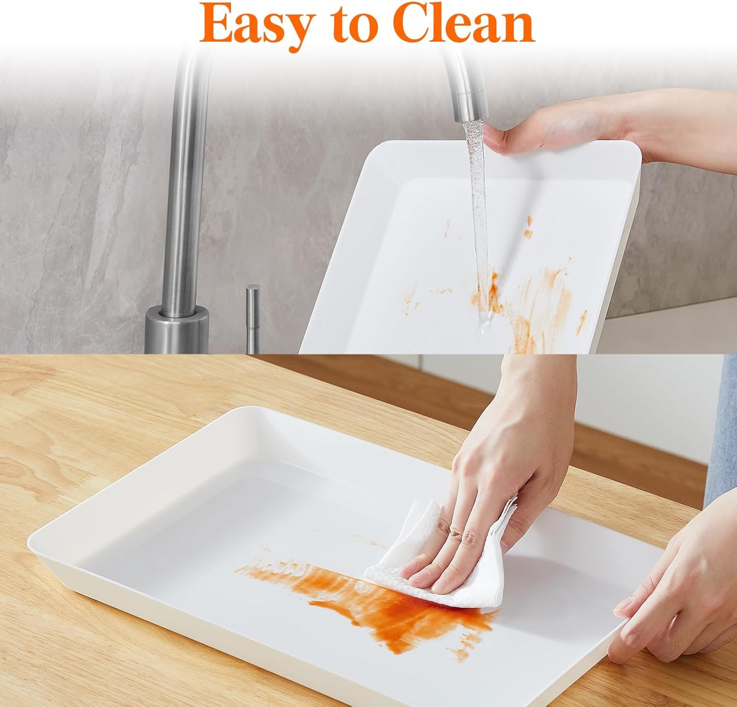 Lifewit Plastic Serving Tray for Party Supplies, 15" x 10" White Trays for Serving Food, Reusable Large Platter for Buffet, Fruit, Dessert, Snack, Veggie, Kitchen and Outdoor Use, Rectangle, 2 Pcs