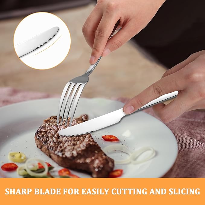 KOOMADE-Reverie 24 Piece Flatware Set Silverware Stainless Steel Flatware Utensils Cutlery Set Including Steak Knife Fork and Spoon for Home, Kitchen and Restaurant, Dishwasher Safe