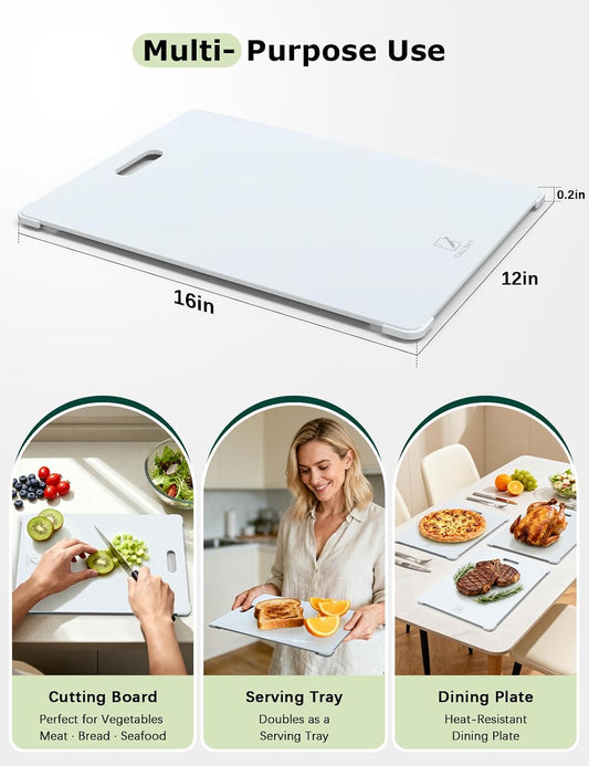 Tempered Glass Cutting Board Set, Large 12x16 Glass Cutting Board for Kitchen with 4 Non-Slip Feet, Heat & Shatter Resistant, Dishwasher Safe Perfect Kitchen Gift& Decor (Porcelain White)