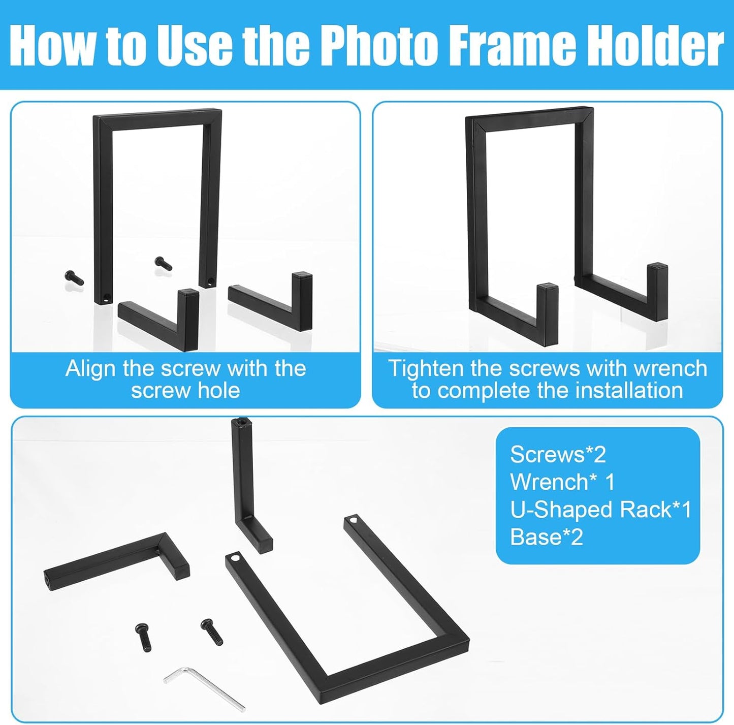 2 Pcs Large Metal Plate Stands for Display, 8 Inch Black Iron Frame Pictures Holder Decorative Plates Easel for Books Tabletop Art