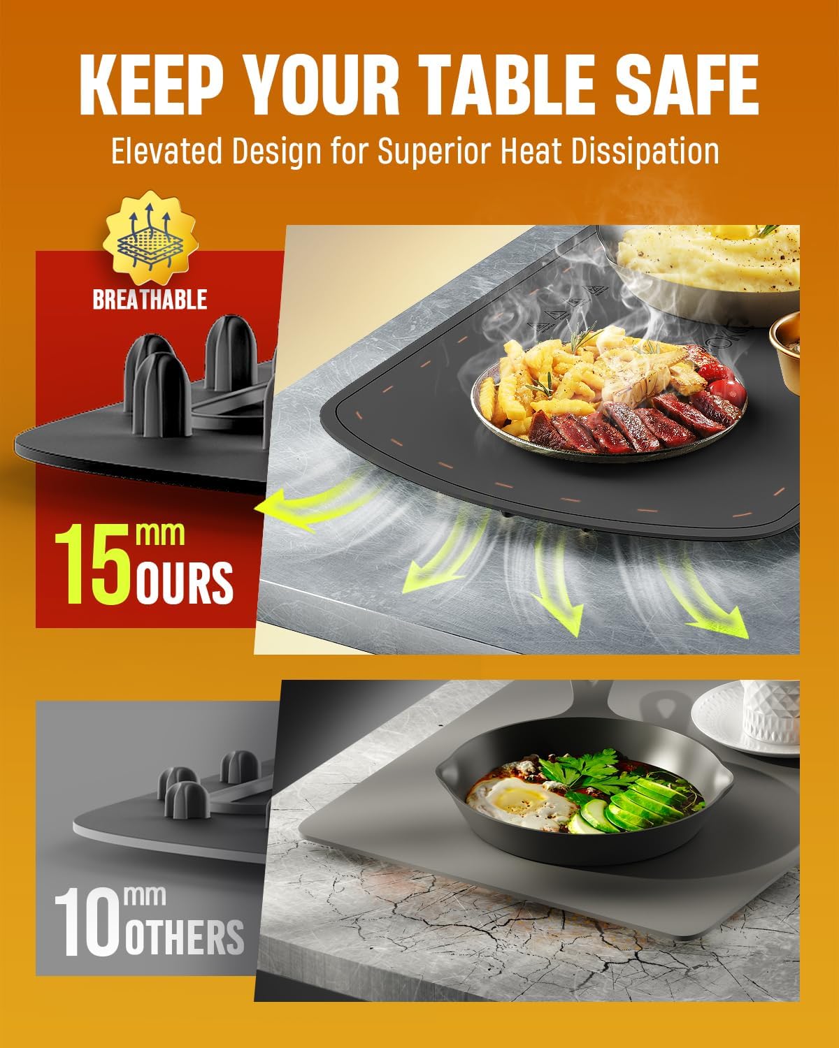 Food Warming Mat for Buffet, VEPOKA Food Warming Mats for Countertop, Silicone Heating Mat with 7 Temperature Levels& Auto Shut-Off, Food Warmers for Parties, Gatherings, Everyday Use