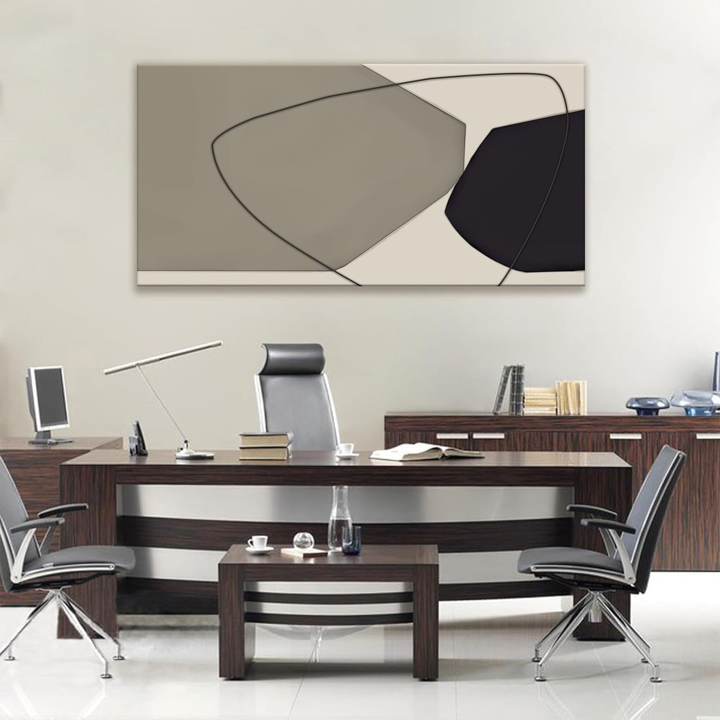 Large Abstract Wall Art Black And Grey White Wall Art Geometric Color Block Line Painting Artwork Canvas Art Wall Decor Simple Picture Artwork For Living Room Bedroom Office Home Artwork 29"X 58"