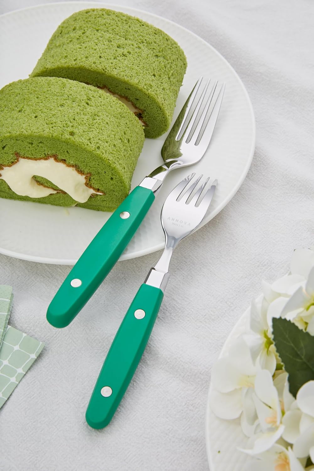 ANNOVA Silverware Set, Retro/Rivet Colorful Stainless Steel Tableware Kitchen Flatware Set Utensils, Includes Dinner Knives, Forks, Spoons, Salad Forks & Dessert Spoons (Green, 20 Pieces)