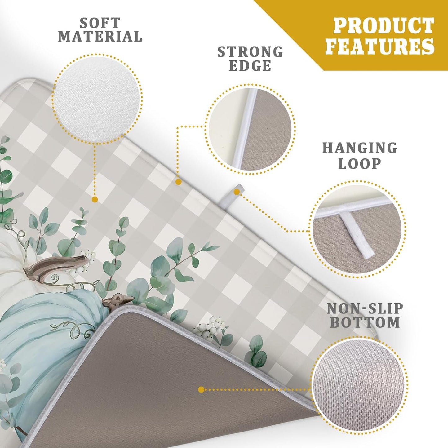 Fall Drying Mats for Kitchen Counter 18×24 Inch Large Microfiber Drying Mat Blue White Pumpkin Thanksgiving Harvest Festival Kitchen Decor Accessories Dish Rack Mat Drainer Pad Washable Absorbent