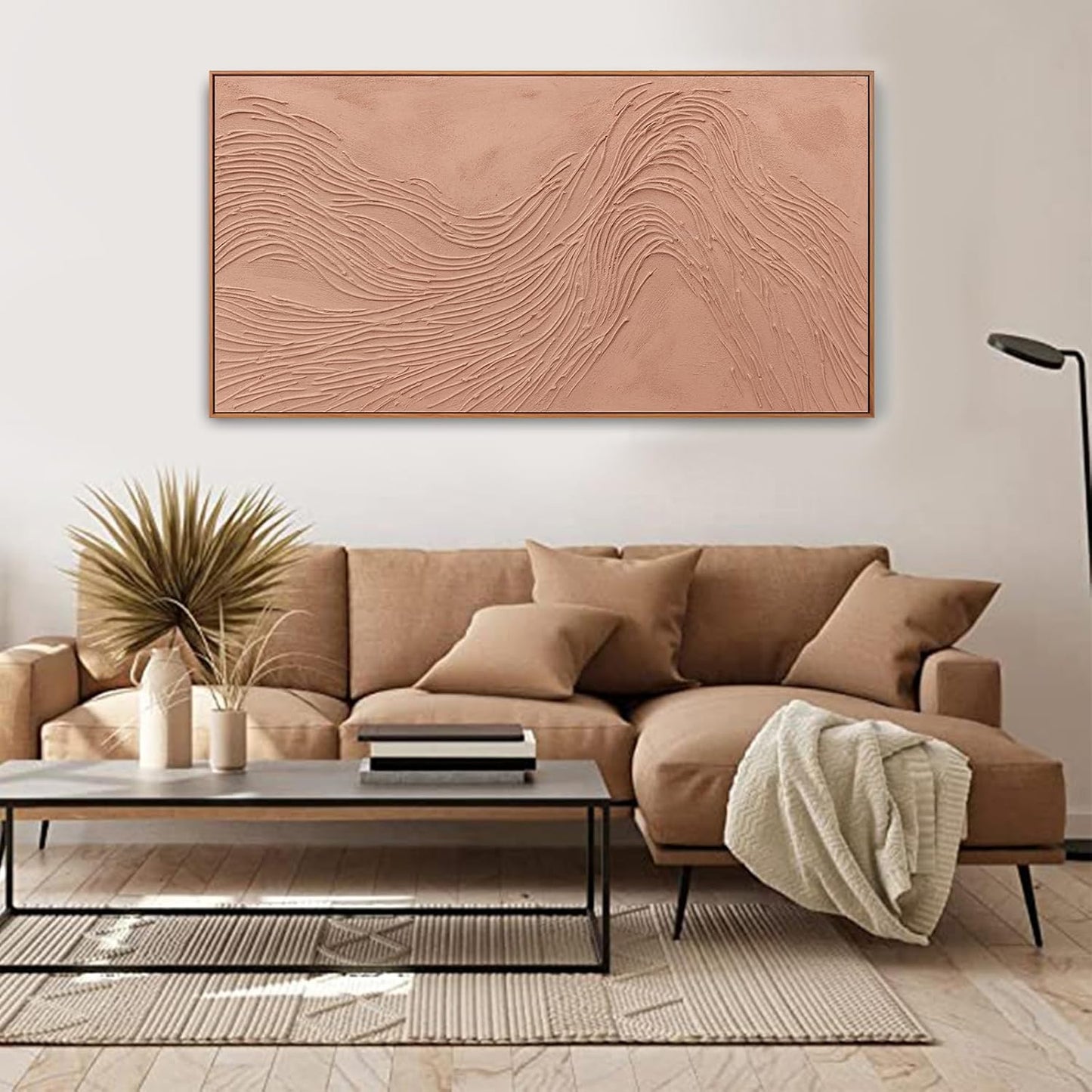 Canvas wall Art Wall Decor Bedroom Pictures Wall Decoration Artwork Abstract Wall Art Hand Painted Reddish Brown Variational Texture Minimalist Modern Art large Modern Painting Pictures for Living Room Home Kitchen Office 24"*48" With Framed