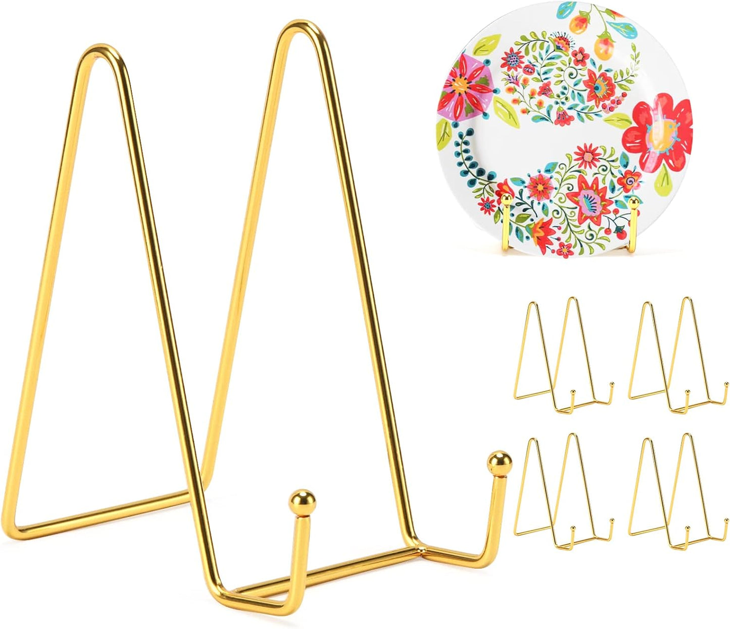 Kruodop 6 Inch Plate Stands for Display, 5 Pack Plate Holder Display Stand, Gold Metal Frame Easel Holder Stand for Pictures,Book, Photo, Decorative Plate