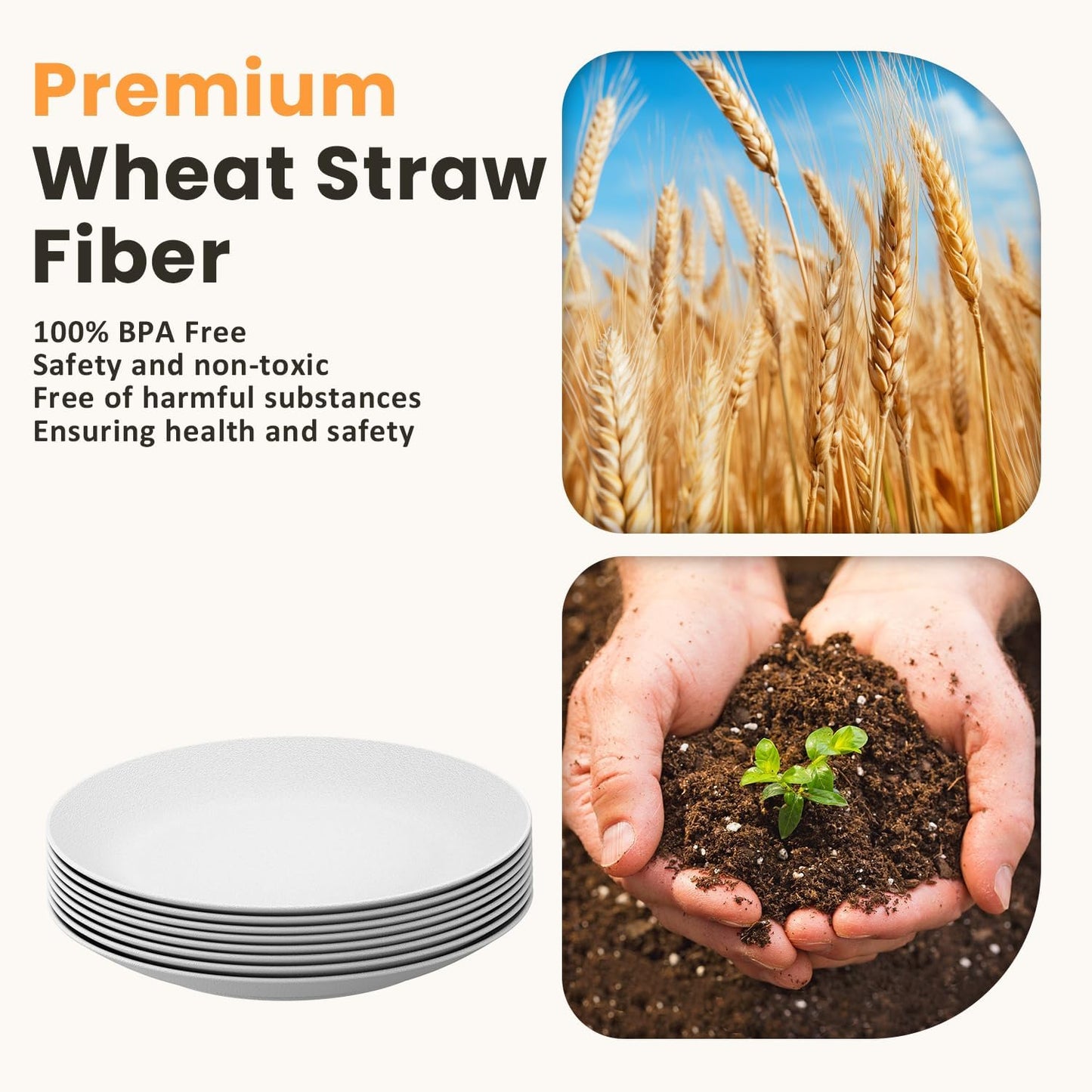 Homienly Wheat Straw Dinner Plates 10 inch, Unbreakable Plates Set, Alternative to Plastic Plates Reusable, Microwave and Dishwasher Safe Plate for Kitchen, Camping, Salad - White