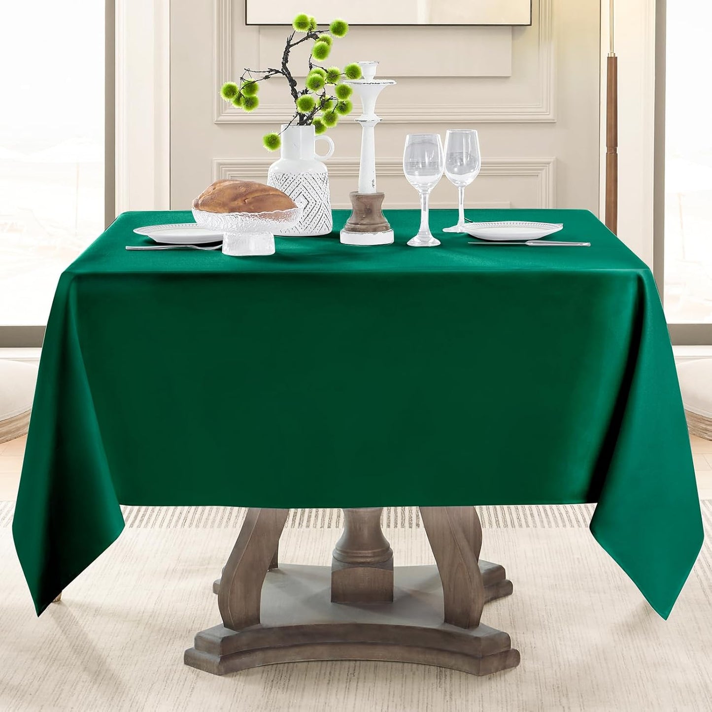 Square Tablecloth 52 x 52 Inch Dark Green Tablecloths Stain-Wrinkle Resistant Washable Polyester Table Cloths for Holiday, Buffet Parties,and Wedding 2pack