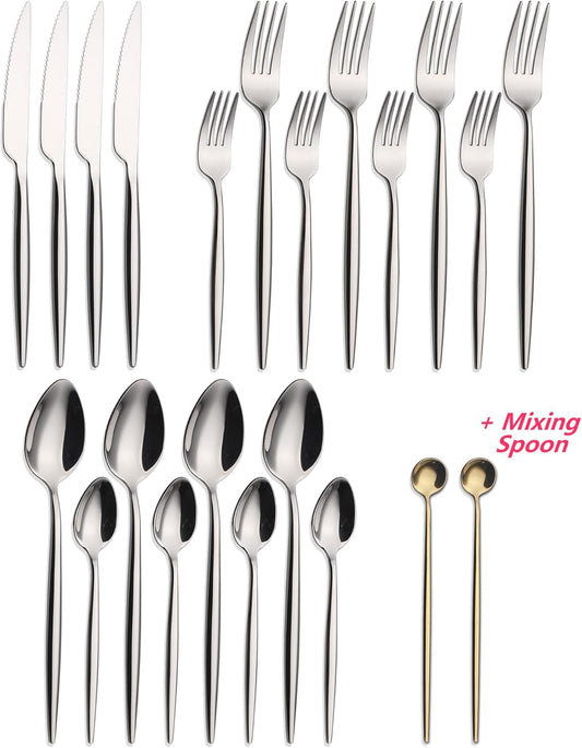 20 Piece Luxury Silverware Set for 4 Mirror-Polished 18/10 Stainless Steel Heavy Flatware Set Modern Cutlery Set Knife/Fork/Spoon Utensil Dishwasher Safe with Gifts