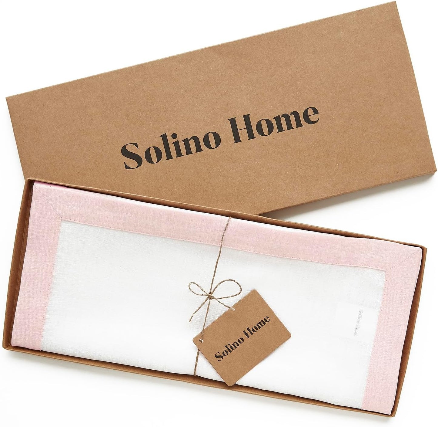 Solino Home Linen Table Runner 108 Inches Long - Blush Pink and White 100% Pure Linen 14 x 108 Inch Table Runner for Dining, Halloween - Classic