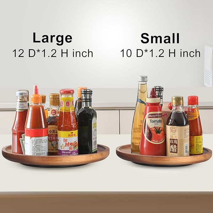 Acacia Wood Bathroom Vanity Tray Round Lazy Susan Organizer for Table Top Kitchen Sink Soap Tray Large Wooden Lazy Susan Turntable Kitchen Counter Perfume Rotating Tray for Bathroom Decor Accessories