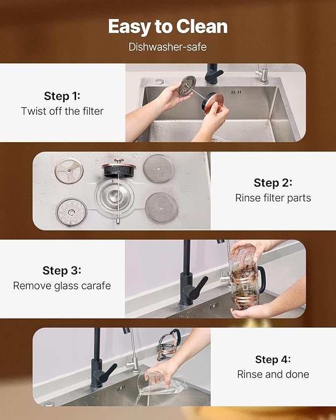 VEVOR French Press Coffee Maker, 34 Ounce 1 Liter Borosilicate Glass Coffee Press Tea Maker with Stainless Steel Filter, Large Glass French Presses Cold Brew for Camping Travel Home Kitchen, Copper