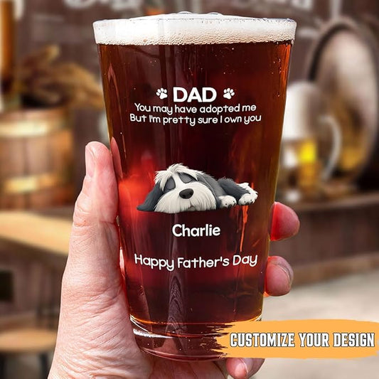 Wrappiness Best Mom Dad Logo Personalized Custom Beer Glass - 16oz Glassware for Beer Soda Cocktails - Gift for Dog Lovers, Father's Day, Birthday Gift for Parents (B05, 1 Dog)